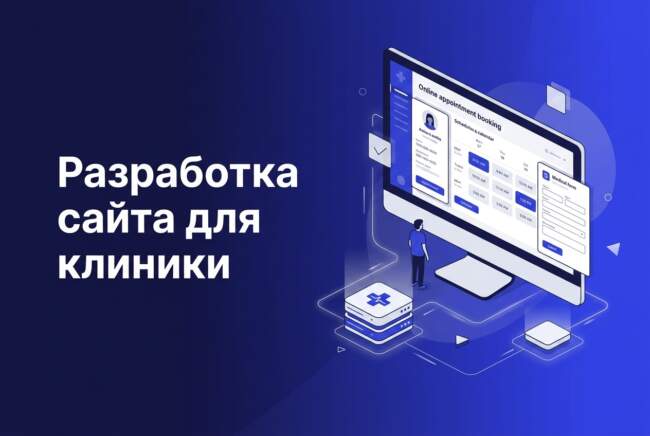 Разработка сайта для клиники: современная обложка про цифровой сервис